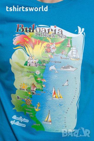 Нова мъжка синя тениска с трансферен печат Черно море - България, снимка 2 - Тениски - 28222259