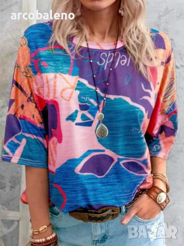 Дамска тениска с къс ръкав в европейски и американски градиентен контрастен цвят, 10цвята , снимка 4 - Тениски - 40114275