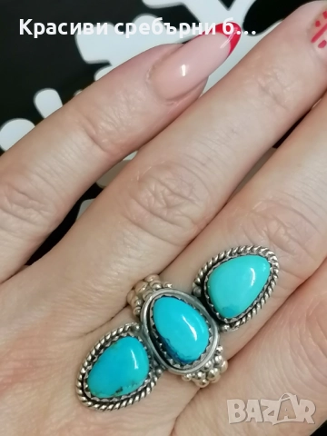 Масивен сребърен пръстен с тюркоаз, снимка 2 - Пръстени - 52904251