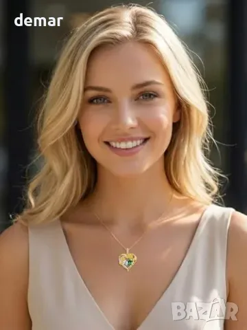 Колие Double Birthstone със Слънчогледи, сърце-подвес и надпис „You Are My Sunshine“, снимка 7 - Колиета, медальони, синджири - 55849786
