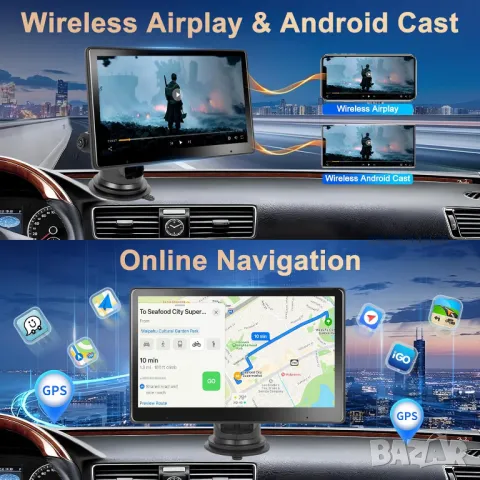 Монитор за автомобил, 10.1 инча, мултимедия за кола, Apple Carplay, YouTube, Android Auto, навигация, снимка 9 - Аксесоари и консумативи - 47822367