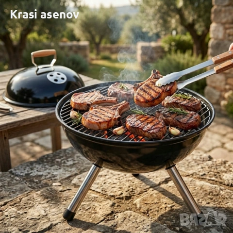 Туристическо барбекю на въглища с кълбовидна форма 37.5 x 45.5 см – компактно и преносимо за градина