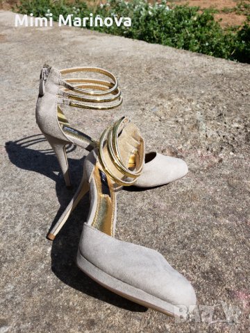 Сиви велурени обувки на ток сандалки, снимка 6 - Дамски обувки на ток - 26975639