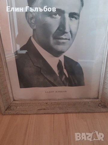 Портрет на Тодор Живков в дървена рамка, ретро, снимка 3 - Антикварни и старинни предмети - 54204237