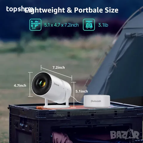 Нов Смарт Мини Прожектор Polocsh (4K Поддръжка, Android 11, WiFi, Bluetooth, Електрически Фокус), снимка 7 - Плейъри, домашно кино, прожектори - 55962442
