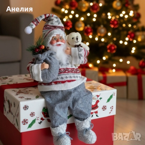 Голям Дядо Коледа с торба и мече, снимка 2 - Декорация за дома - 52657829