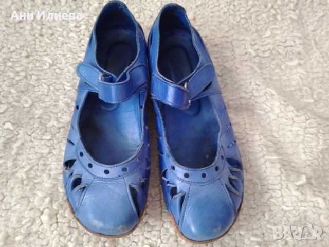 Страхотен син цвят обувки естествена кожа , снимка 1 - Дамски ежедневни обувки - 37096909