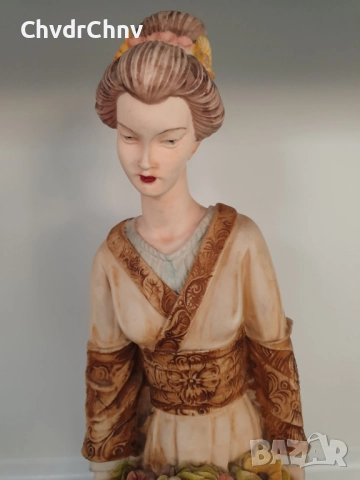 ARNART статуетка мраморен резин 41см-4kg/американска фигура на гейша-японка с цветя, снимка 2 - Статуетки - 52973394