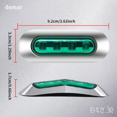 NWpangu 10 броя LED странични габаритни светлини, 4-LED, 12V/24V, зелени, снимка 3 - Аксесоари и консумативи - 48849661