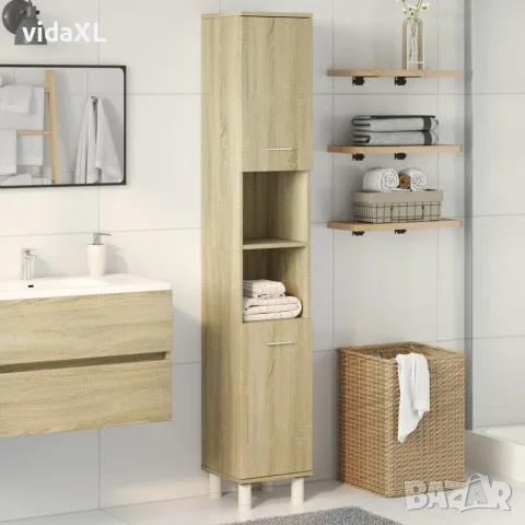 vidaXL Шкаф за баня, сонома дъб, 30,5x30x179 см, инженерно дърво, снимка 3 - Шкафове - 56148232
