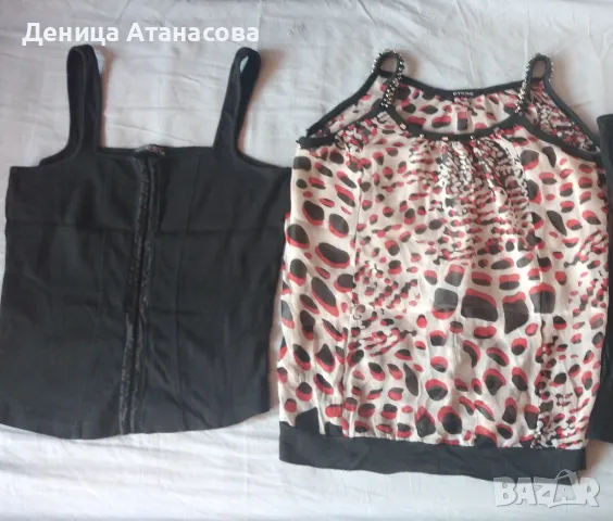 Блузки и потници, ризи с къс и дълъг ръкав, черно сатенено и дънкено бюстие размер М, снимка 11 - Потници - 41884937