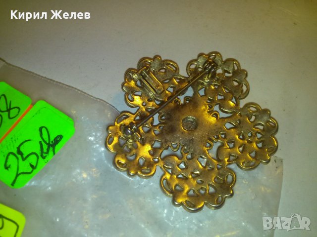 ПОЗЛАТЕНА с КАМЪНИ СТАРА БРОНЗОВА БРОШКА МЕДАЛЬОН 4108, снимка 2 - Колекции - 29843960
