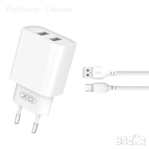 Зарядно устройство комплект XO CE02C 2x USB 2,1A + Micro USB кабел, Бяло 