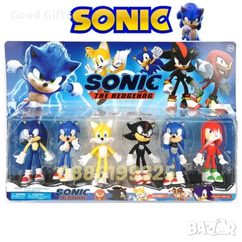 6 Броя Голям Комплект фигурки Соник Sonic Фигурки