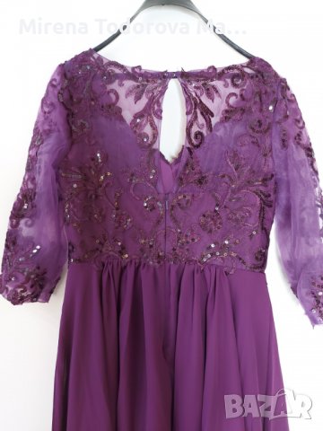 Коктейлна рокля от шифон с дължина до коляното с V-образно деколте и мъниста EU36 S,XS-280лв., снимка 5 - Рокли - 36691064