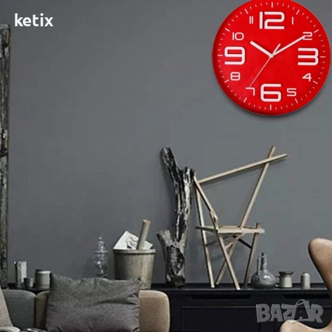 Стенен часовник,30см,червен, снимка 3 - Стенни часовници - 52963973