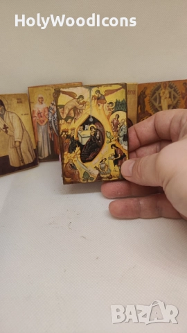 Икона Рождество Христово – дървена православна икона с магнит, 8x6 см, снимка 5 - Икони - 52867232