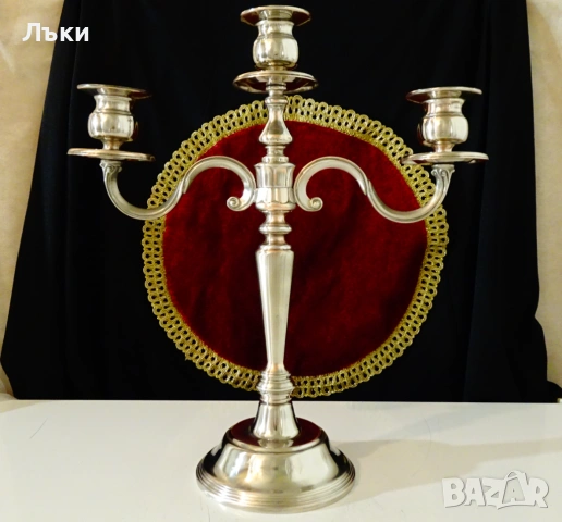 Посребрен троен свещник,чиста мед,35 см.,1.1 кг. 