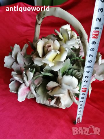 CAPODIMONTE Стара Порцеланова Кошница с Цветя ,Маркирана, снимка 6 - Антикварни и старинни предмети - 38563242