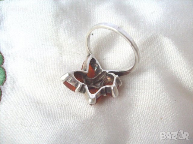 Нежен Сребърен Пръстен с Четири Кехлибари, снимка 6 - Пръстени - 31485743