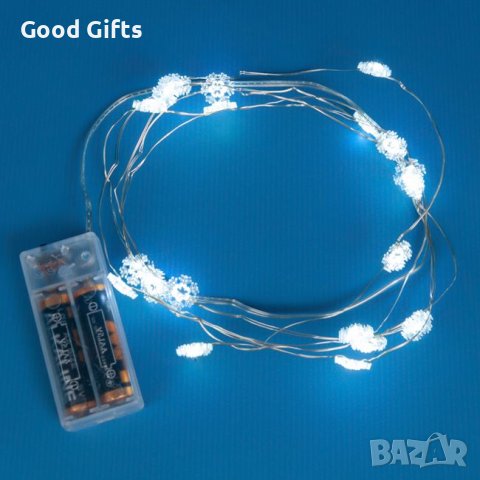 Коледни лампички Снежинки, 2.20м, Студено бяло, снимка 2 - Лед осветление - 42744276