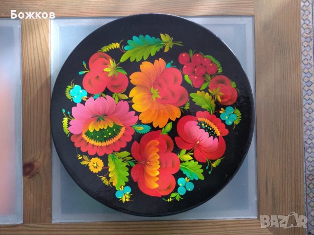 Руска ръчно рисувна дървена чиния, снимка 4 - Други - 31845516