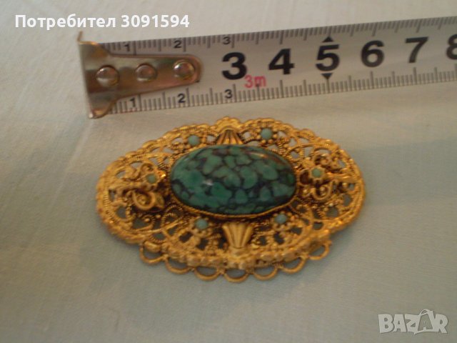Винтидж  брошка филигран жълт метал, снимка 6 - Други ценни предмети - 39290423