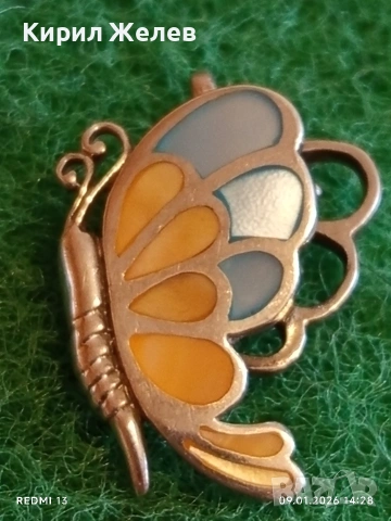 Сребърна висулка с формата на ПЕПЕРУДА 🦋 и Кралски Седеф ювелирна изработка 24363, снимка 2 - Части - 53043849