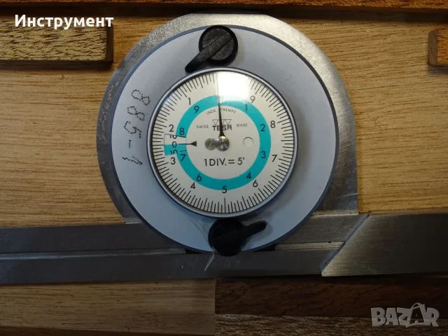 Машинен индикаторен ъгломер TESA EAC dial bevel protractor L-200 5′, снимка 2 - Други инструменти - 55747237