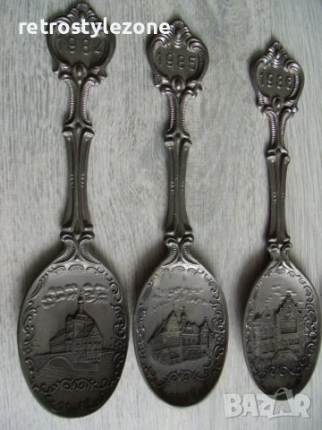 № 6190 малка колекция - 8 броя лъжици - zinn   - серия от 1981 до 1988  , снимка 3 - Други ценни предмети - 36614055