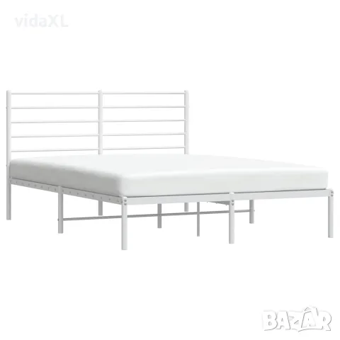 vidaXL Метална рамка за легло с горна табла, бяла, 160x200 см, снимка 5 - Спални и легла - 56147349