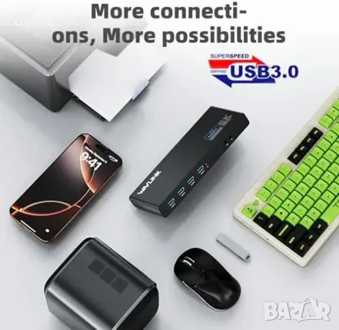WAVLINK USB-C DisplayLink Docking Station с 2× HDMI/DP, Gigabit Ethernet и 6× USB 3.0, снимка 6 - Други стоки за дома - 55850039