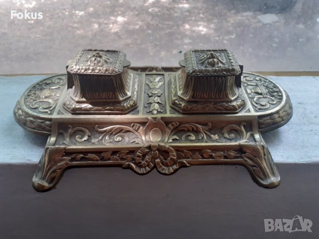 Страхотна стара бронзова барокова мастилница - Антика, снимка 3 - Антикварни и старинни предмети - 37714659