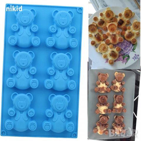 6 бр големи Барни Мече мечета 3D силиконова форма молд за малки кексчета сапун гипс и др, снимка 2 - Форми - 19994678