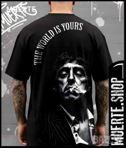 Черна тениска с щампа SCARFACE CHROME