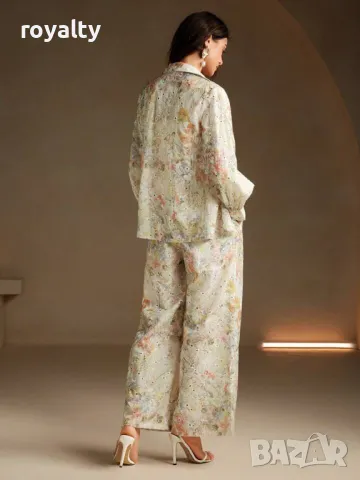 Елегантен комплект с флорални бродерии от тъкан плат 🍋🥥, снимка 6 - Комплекти - 49207328