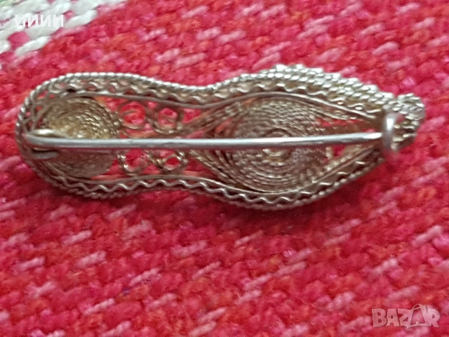 Сребърна брошка филигран пантофка, снимка 2 - Антикварни и старинни предмети - 52295190