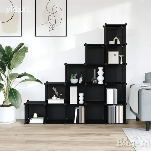 vidaXL Органайзер с кубични отделения, 15 куба, черен, PP, снимка 3 - Кутии за съхранение - 56147163