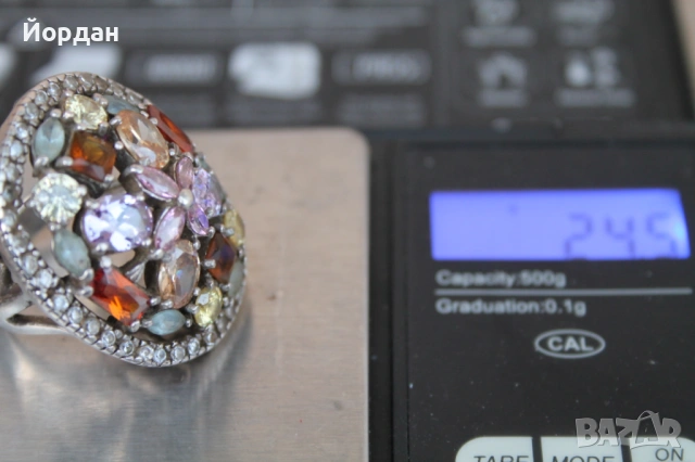 Дамски сребърен пръстен с полускъпоценни камъни, снимка 13 - Пръстени - 53877737