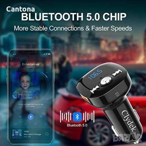Clydek Bluetooth V5.0 FM трансмитер, Волтметър, Hand-Free 2x USB, QC3.0, USB и TF карта, снимка 4 - Аксесоари и консумативи - 42351208