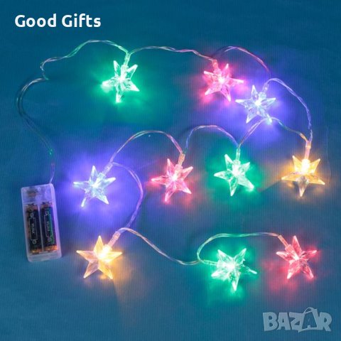 Коледни лампички Кристални Звезди, 1.70м, Многоцветни, снимка 2 - Лед осветление - 42745409