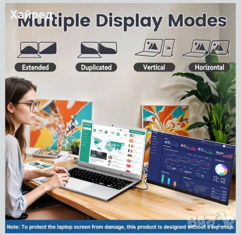 НОВ Преносим Допълнителен Монитор за Лаптоп  15,6 инча, снимка 3 - Лаптопи за работа - 54164905