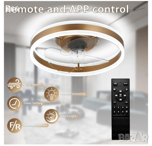 Таванен вентилатор с осветление, снимка 8 - Лампи за таван - 52929961