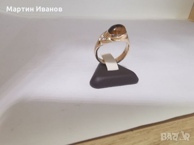 Златен пръстен с тигрово око , снимка 4 - Пръстени - 33719601