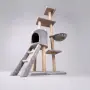 Котешка драскалка с къщичка, легло и платформи, 138 см, светлосива, снимка 2