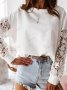 Дамска модна блуза с кръгло деколте и детайлни дантелени ръкави на цветя - 023, снимка 1 - Блузи с дълъг ръкав и пуловери - 39815717