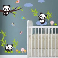 3 панди панда детски самозалепващ стикер лепенка за стена мебел детска стая, снимка 3 - Други - 30831758
