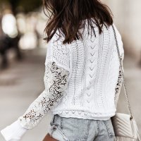 Дамска плетена блуза в бяло с ефектна бродерия, от памук и акрил, снимка 8 - Блузи с дълъг ръкав и пуловери - 42814561
