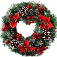 Коледен венец за декорация с шишарки и изкусветни коледни звезди, снимка 1 - Декорация за дома - 42910819