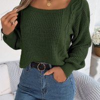 Небрежен едноцветен дамски плетен пуловер с квадратно деколте, 3цвята - 023 , снимка 2 - Блузи с дълъг ръкав и пуловери - 42237722